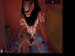 Genial stream video category toons (412 sec). wild life game animation 3d lion dominating female leopard and lioness lick oral penis furry monster animal beast.