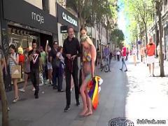 Sex video category bdsm (311 sec). Naked body painted blonde in public.