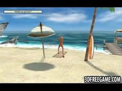 Super video link category blonde (128 sec). On the beach a sexy blonde 3D whore is stripping.