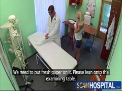 18+ video category pornstar (370 sec). Busty blonde gets fucked by her doctor in the examining table.
